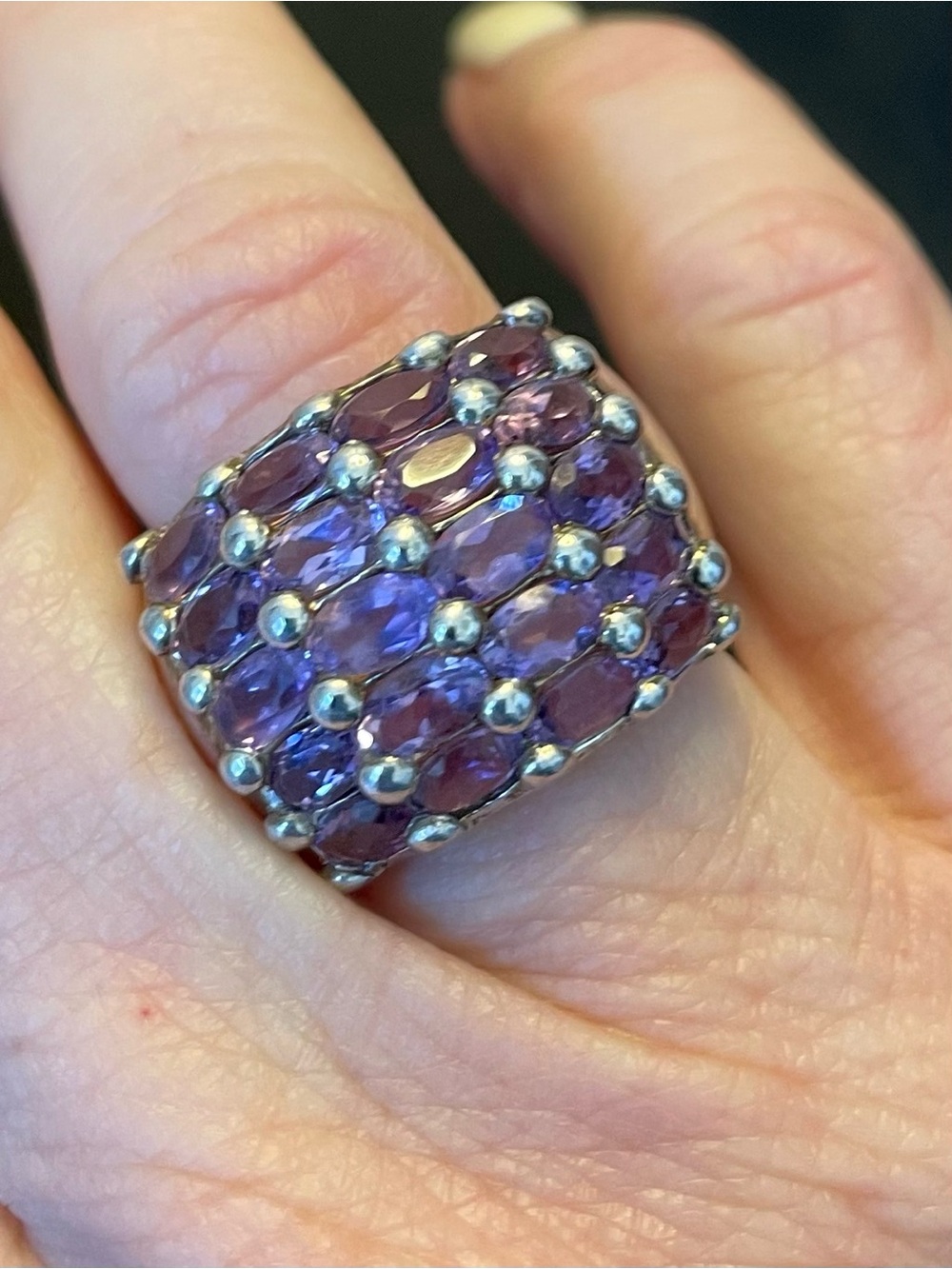 Sterling Silver Purple Gemstone Dome Ring, Size 6